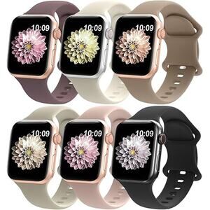 6 Pack Liquid Silicone Sport Bands, Apple Watch 38-49mm Waterproof Series 1-11